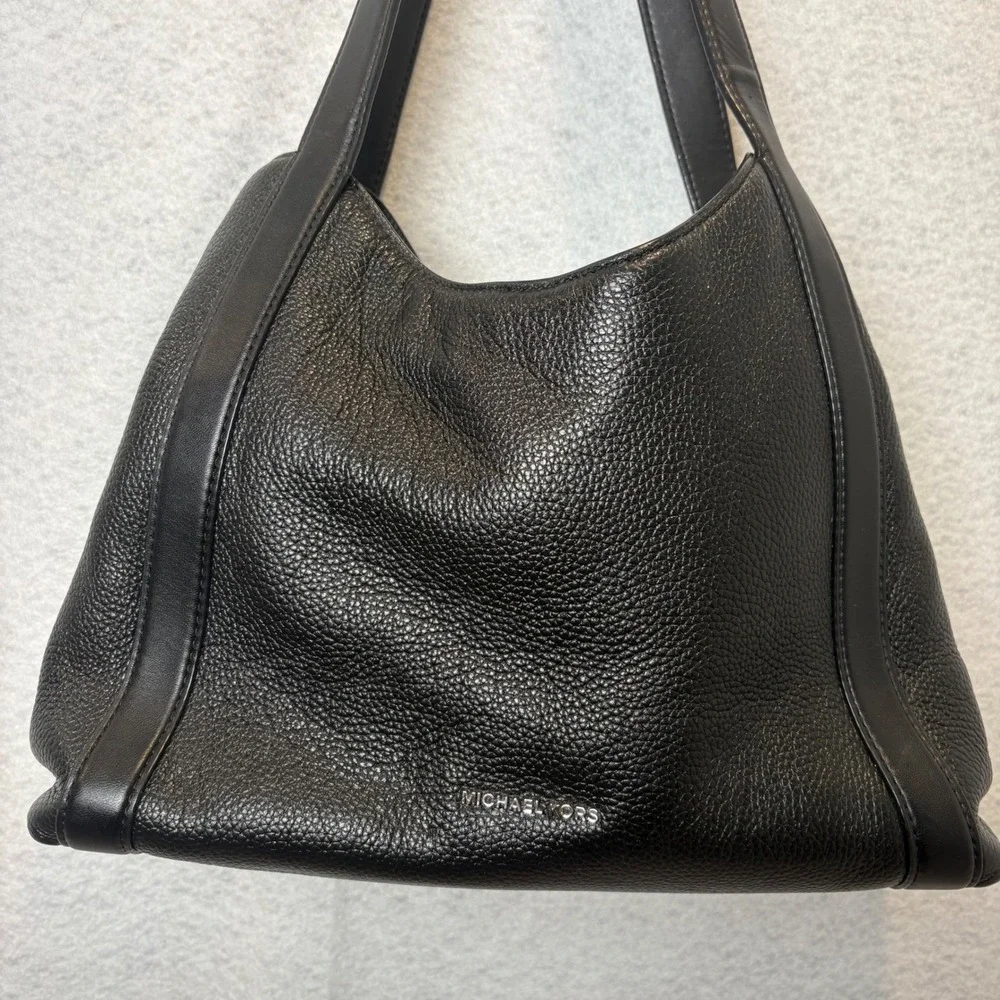Michael Kors Rosemary Large Pebbled Leather Shoulder Bag Black Silver